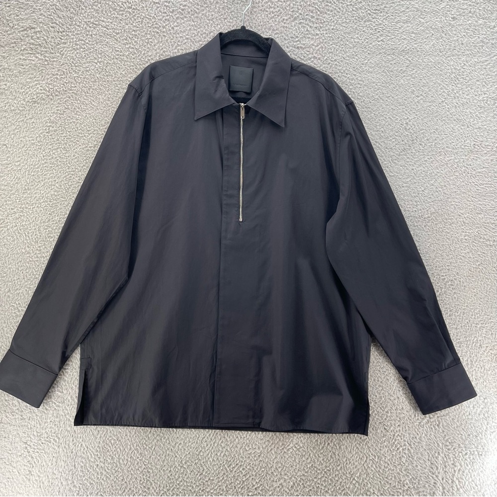 New Givenchy Classic Fit Half Zip Shirt Men 43 Black Snaps Retail $630 Designer